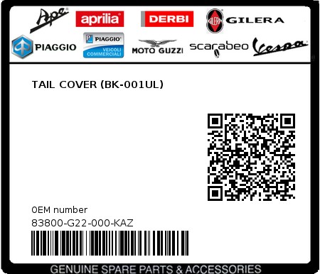 Product image: Sym - 83800-G22-000-KAZ - TAIL COVER (BK-001UL)  0