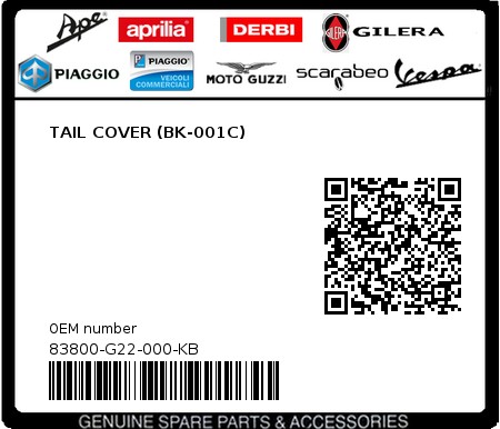 Product image: Sym - 83800-G22-000-KB - TAIL COVER (BK-001C)  0