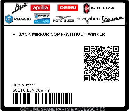 Product image: Sym - 88110-L3A-008-KY - R. BACK MIRROR COMP-WITHOUT WINKER  0