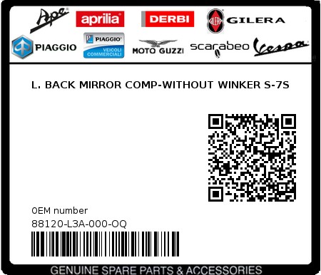 Product image: Sym - 88120-L3A-000-OQ - L. BACK MIRROR COMP-WITHOUT WINKER S-7S  0