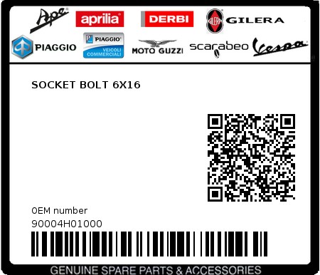 Product image: Sym - 90004H01000 - SOCKET BOLT 6X16  0