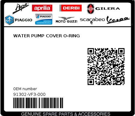 Product image: Sym - 91302-VF3-000 - WATER PUMP COVER O-RING 