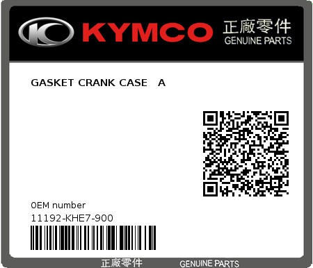 Product image: Kymco - 11192-KHE7-900 - GASKET CRANK CASE   A  0