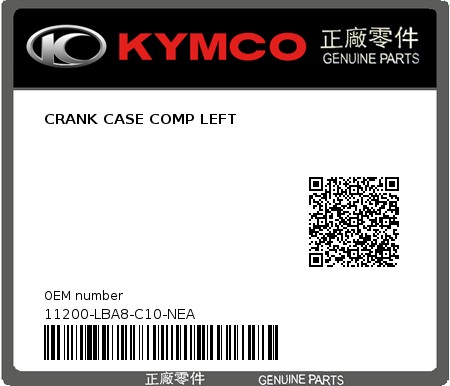 Product image: Kymco - 11200-LBA8-C10-NEA - CRANK CASE COMP LEFT  0