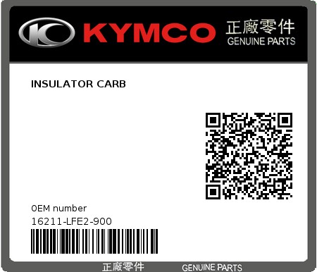 Product image: Kymco - 16211-LFE2-900 - INSULATOR CARB 