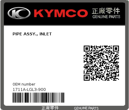 Product image: Kymco - 1711A-LGL3-900 - PIPE ASSY., INLET  0