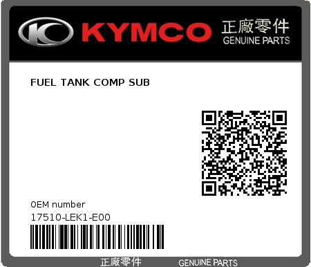 Product image: Kymco - 17510-LEK1-E00 - FUEL TANK COMP SUB  0