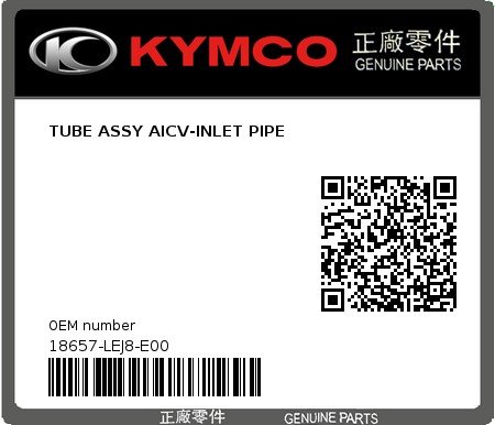 Product image: Kymco - 18657-LEJ8-E00 - TUBE ASSY AICV-INLET PIPE  0