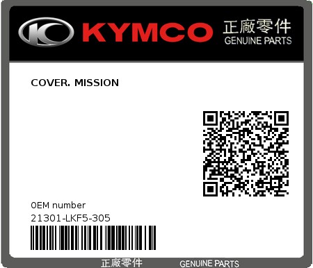 Product image: Kymco - 21301-LKF5-305 - COVER. MISSION  0