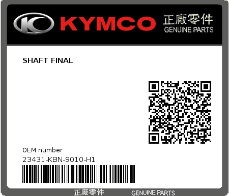 Product image: Kymco - 23431-KBN-9010-H1 - SHAFT FINAL 