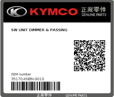 Product image: Kymco - 35170-KNBN-9010 - SW UNIT DIMMER & PASSING  0