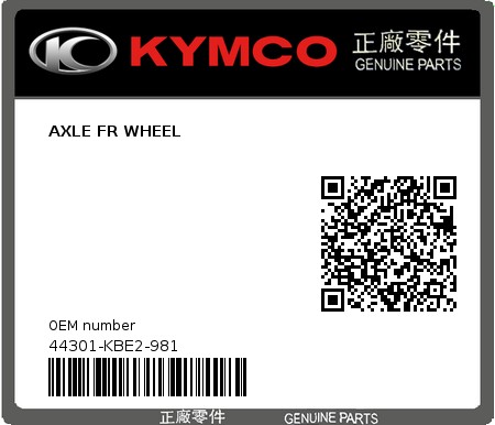 Product image: Kymco - 44301-KBE2-981 - AXLE FR WHEEL  0