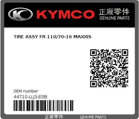 Product image: Kymco - 44710-LLJ3-E0B - TIRE ASSY FR 110/70-16 MAXXIS  0