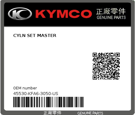 Product image: Kymco - 45530-KFA6-3050-US - CYLN SET MASTER  0