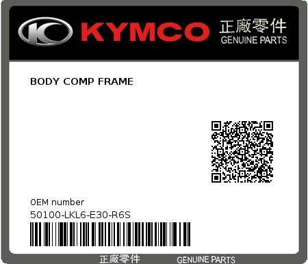 Product image: Kymco - 50100-LKL6-E30-R6S - BODY COMP FRAME  0