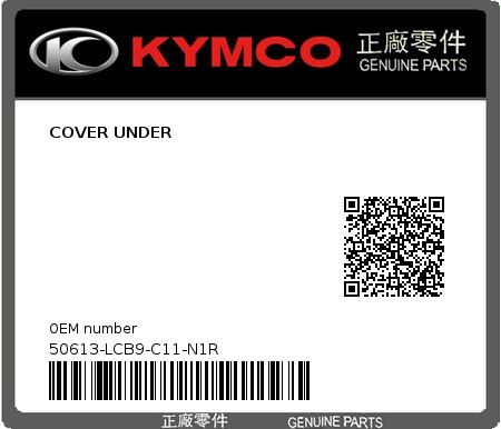 Product image: Kymco - 50613-LCB9-C11-N1R - COVER UNDER  0