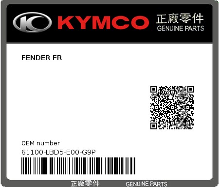 Product image: Kymco - 61100-LBD5-E00-G9P - FENDER FR  0