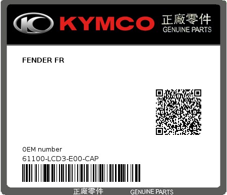Product image: Kymco - 61100-LCD3-E00-CAP - FENDER FR  0