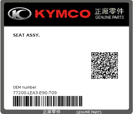 Product image: Kymco - 77200-LEA3-E90-T09 - SEAT ASSY.  0