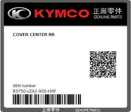 Product image: Kymco - 83750-LEA2-900-HXP - COVER CENTER RR  0
