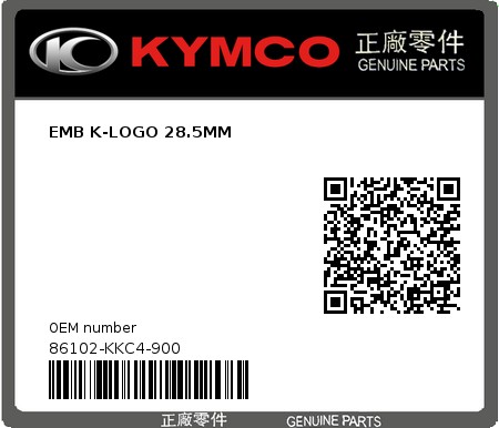 Product image: Kymco - 86102-KKC4-900 - EMB K-LOGO 28.5MM  0