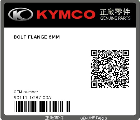 Product image: Kymco - 90111-1G87-00A - BOLT FLANGE 6MM  0
