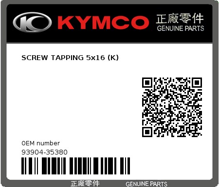 Product image: Kymco - 93904-35380 - SCREW TAPPING 5x16 (K)  0