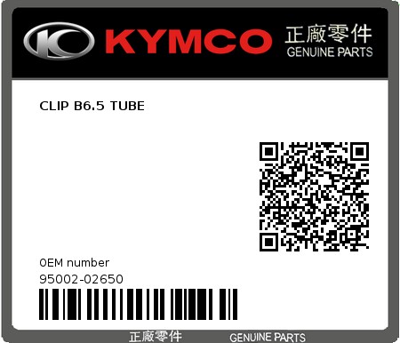 Product image: Kymco - 95002-02650 - CLIP B6.5 TUBE  0