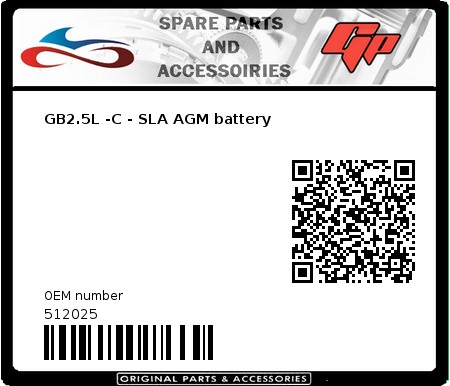 Product image: Kyoto - 512025 - GB2.5L -C - SLA AGM battery 