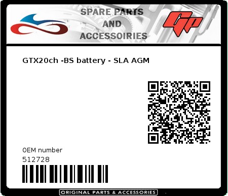 Product image: Kyoto - 512728 - GTX20ch -BS battery - SLA AGM 