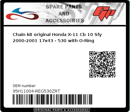 Product image: Regina - 95H11004-REG530ZRT - Chain kit original Honda X-11 Cb 10 Sfy 2000-2001 17x43 - 530 with O-Ring 