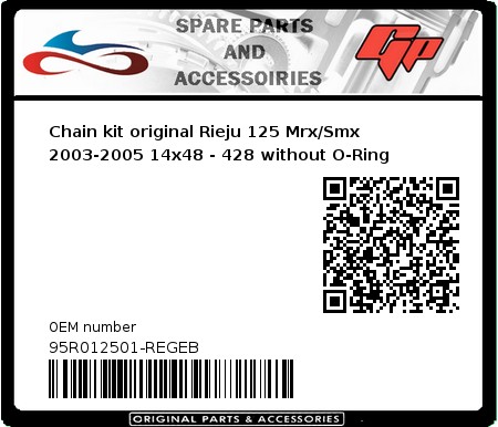 Product image: Regina - 95R012501-REGEB - Chain kit original Rieju 125 Mrx/Smx 2003-2005 14x48 - 428 without O-Ring 