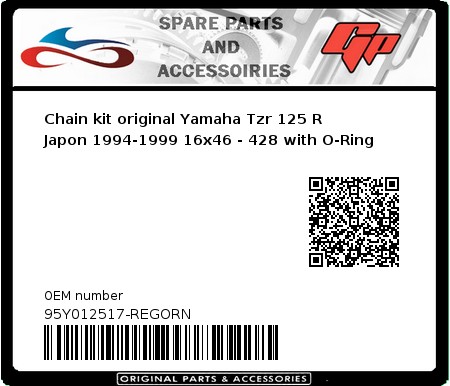 Product image: Regina - 95Y012517-REGORN - Chain kit original Yamaha Tzr 125 R Japon 1994-1999 16x46 - 428 with O-Ring 