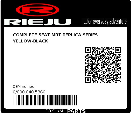 Product image: Rieju - 0/000.040.5360 - COMPLETE SEAT MRT REPLICA SERIES YELLOW-BLACK  0
