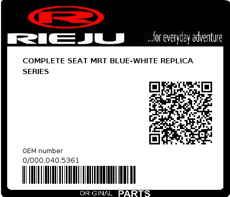 Product image: Rieju - 0/000.040.5361 - COMPLETE SEAT MRT BLUE-WHITE REPLICA SERIES  0