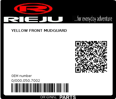 Product image: Rieju - 0/000.050.7002 - YELLOW FRONT MUDGUARD  0