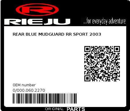 Product image: Rieju - 0/000.060.2270 - REAR BLUE MUDGUARD RR SPORT 2003  0