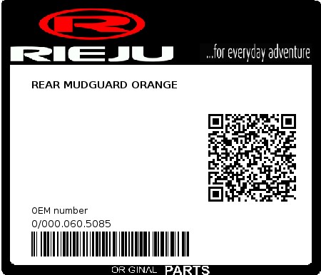 Product image: Rieju - 0/000.060.5085 - REAR MUDGUARD ORANGE  0