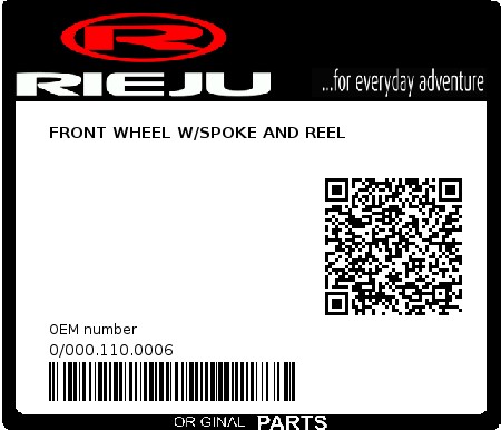 Product image: Rieju - 0/000.110.0006 - FRONT WHEEL W/SPOKE AND REEL  0