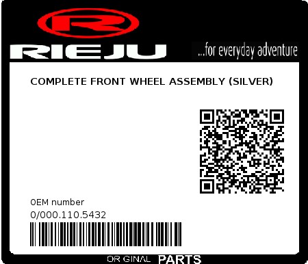 Product image: Rieju - 0/000.110.5432 - COMPLETE FRONT WHEEL ASSEMBLY (SILVER) 