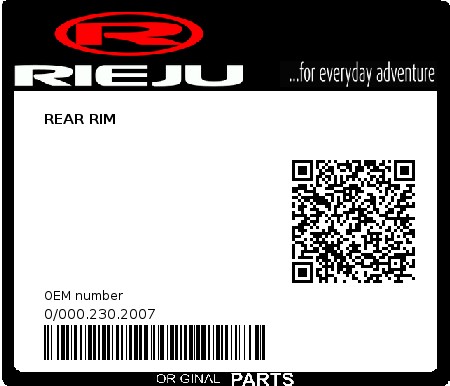 Product image: Rieju - 0/000.230.2007 - REAR RIM  0