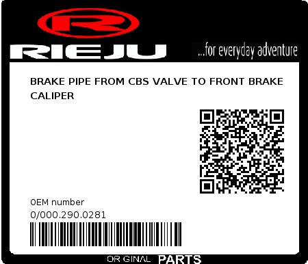 Product image: Rieju - 0/000.290.0281 - BRAKE PIPE FROM CBS VALVE TO FRONT BRAKE CALIPER  0