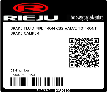 Product image: Rieju - 0/000.290.3501 - BRAKE FLUID PIPE FROM CBS VALVE TO FRONT BRAKE CALIPER  0