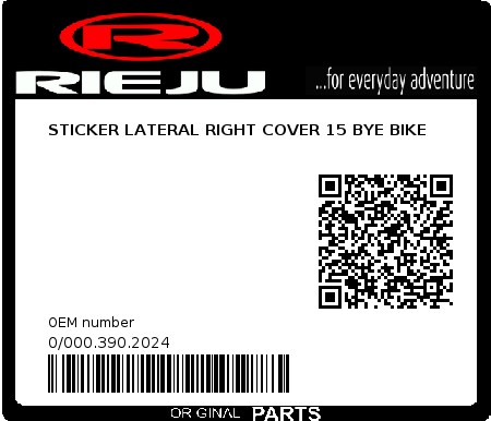 Product image: Rieju - 0/000.390.2024 - STICKER LATERAL RIGHT COVER 15 BYE BIKE  0