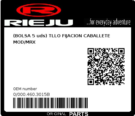 Product image: Rieju - 0/000.460.3015B - (BOLSA 5 uds) TLLO FIJACION CABALLETE MOD/MRX  0