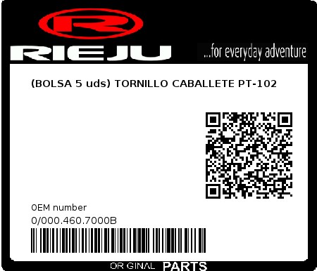 Product image: Rieju - 0/000.460.7000B - (BOLSA 5 uds) TORNILLO CABALLETE PT-102  0