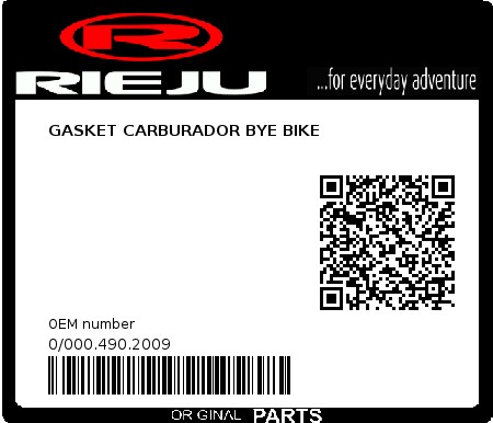 Product image: Rieju - 0/000.490.2009 - GASKET CARBURADOR BYE BIKE  0