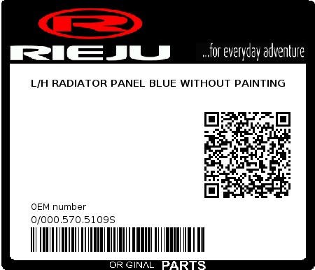 Product image: Rieju - 0/000.570.5109S - L/H RADIATOR PANEL BLUE WITHOUT PAINTING 