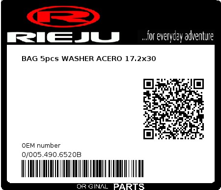 Product image: Rieju - 0/005.490.6520B - BAG 5pcs WASHER ACERO 17.2x30 