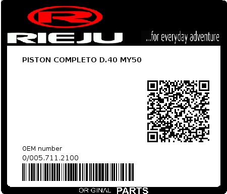 Product image: Rieju - 0/005.711.2100 - PISTON COMPLETO D.40 MY50  0